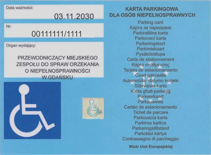 Karta parkingowa dla niepełnosprawnych