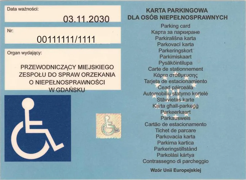 Karta parkingowa dla niepełnosprawnych