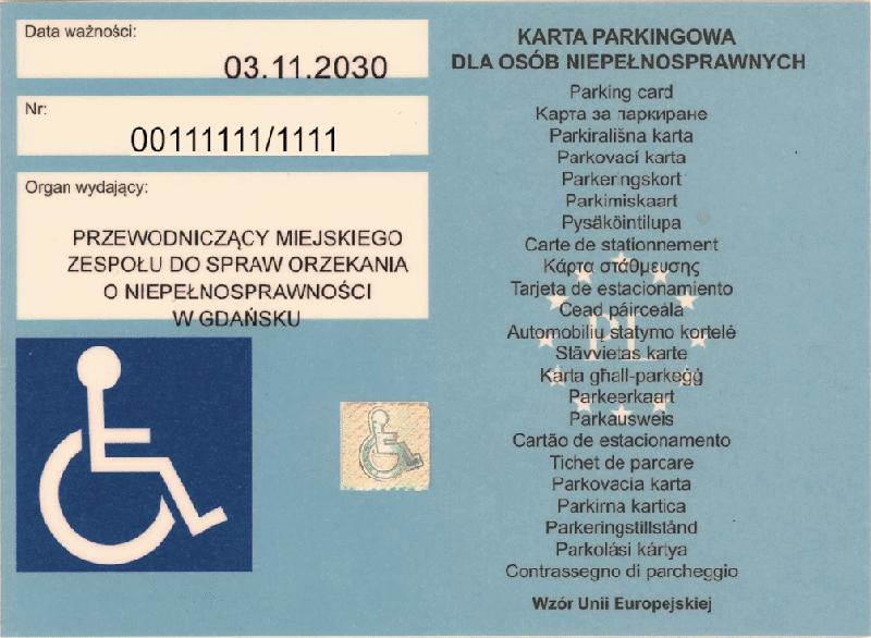 Karta parkingowa dla niepełnosprawnych