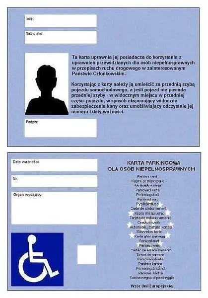 Karta parkingowa dla osób niepełnosprawnych