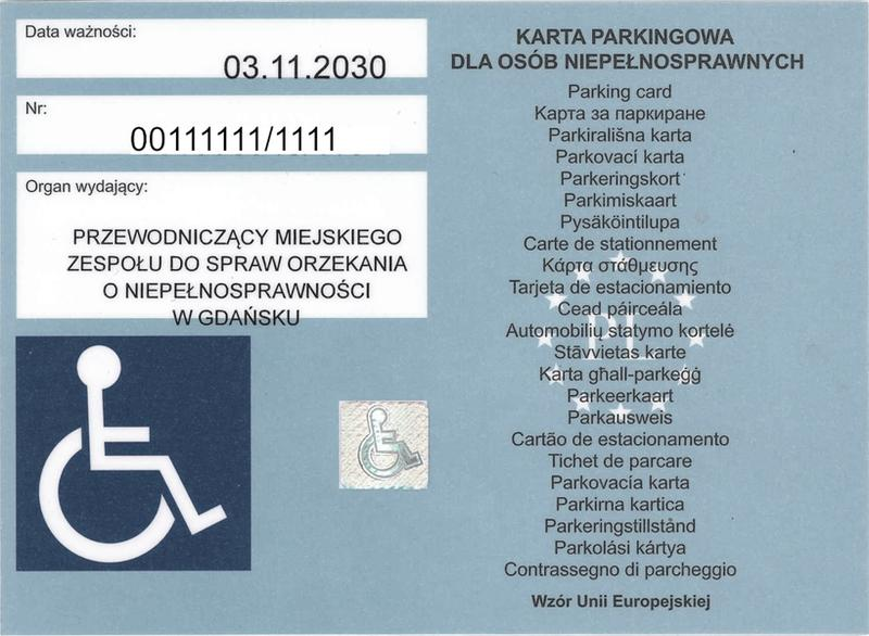 Karta parkingowa dla osób z niepełnosprawnością