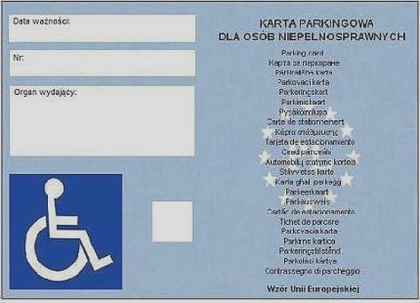 Karta parkingowa dla osoby niepełnosprawnej