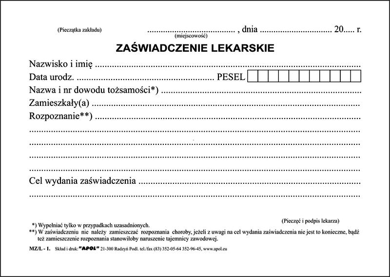 Zaświadczenie lekarskie